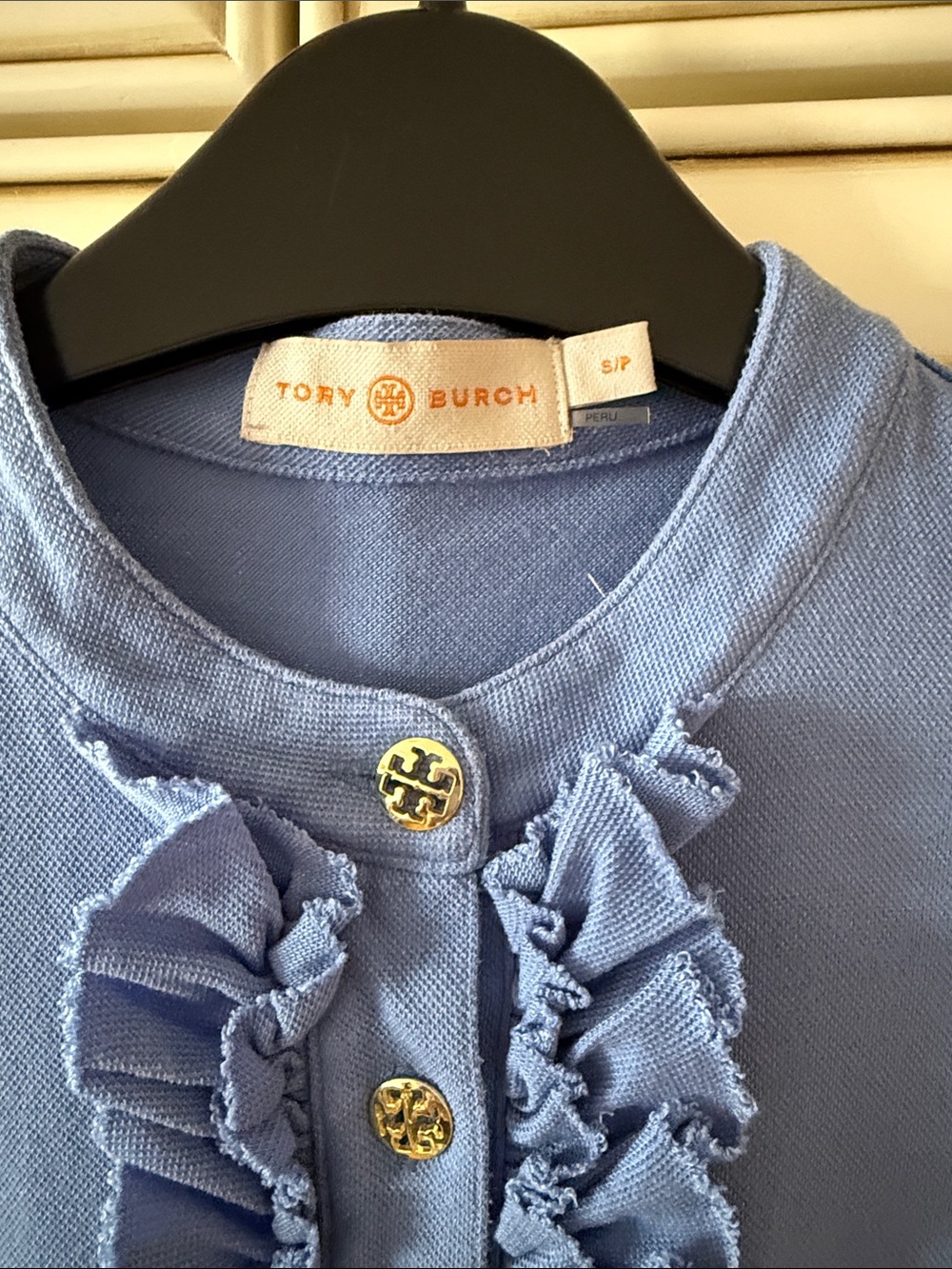 Tory Burch Periwinkle Ruffle-Front Short Sleeve Top - Picture 3 of 5
